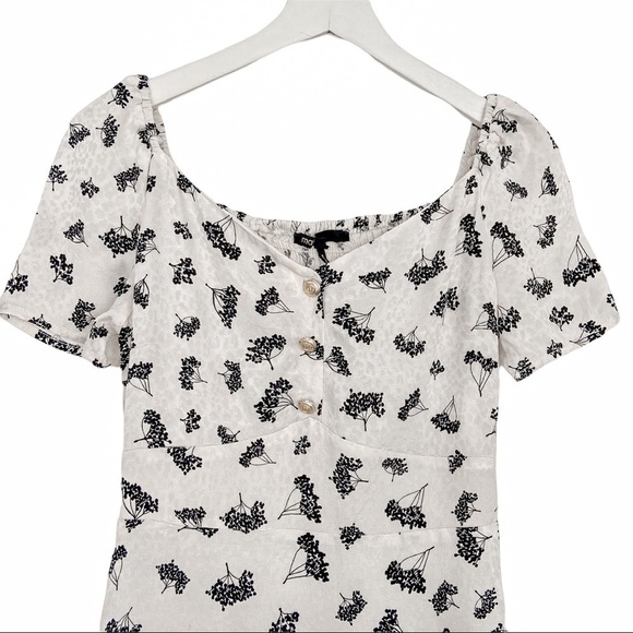 Maje White Floral Silk Metallic Buttons Satin Cocktail Mini Dress size 8 - Picture 7 of 10